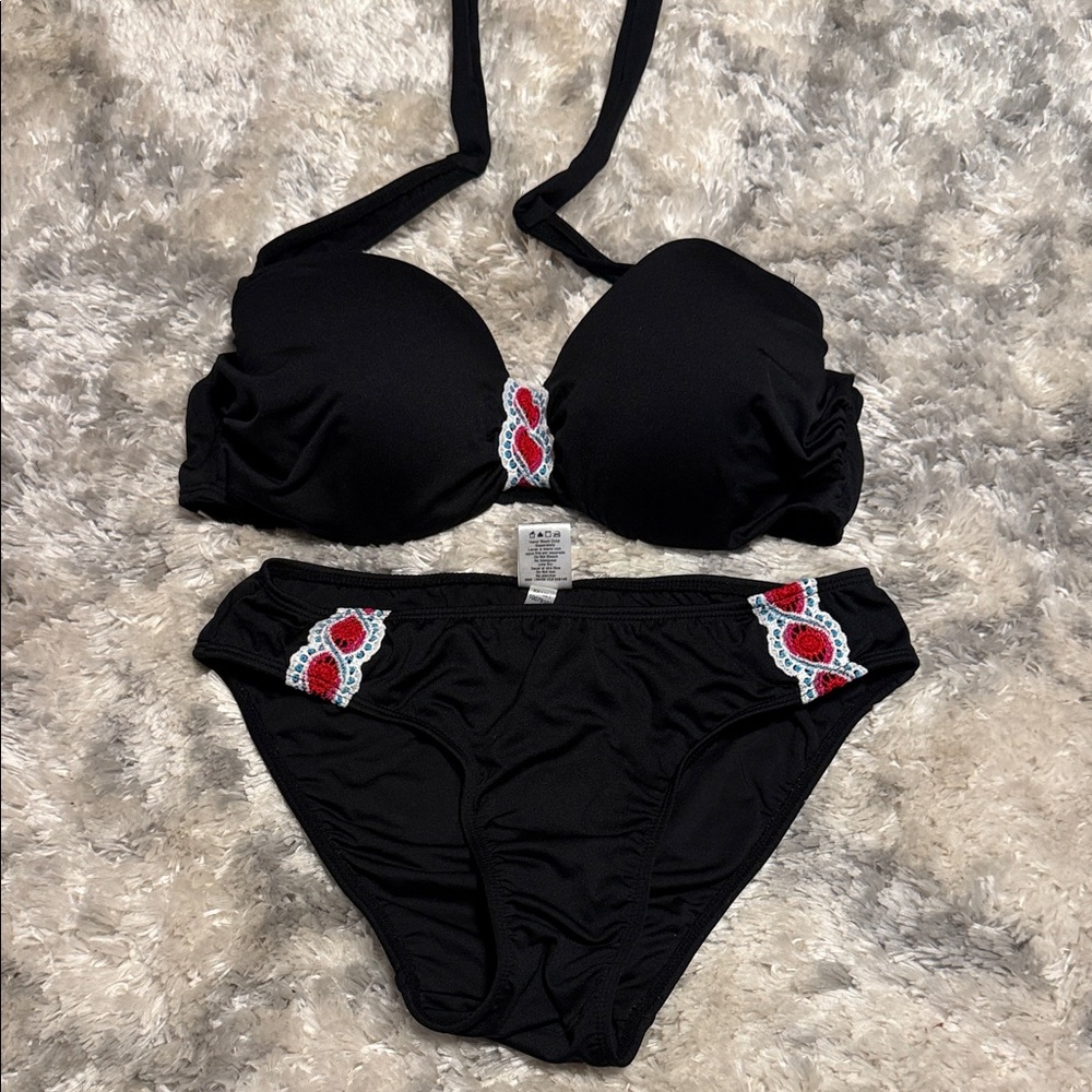 VENUS Black Bikini with Red and White Accents